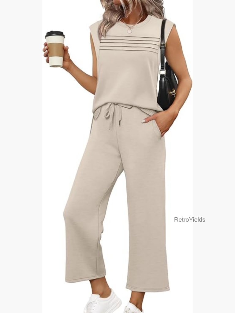 Two Piece Lounge Set Cap Sleeve Wide Leg Pants S-3xl